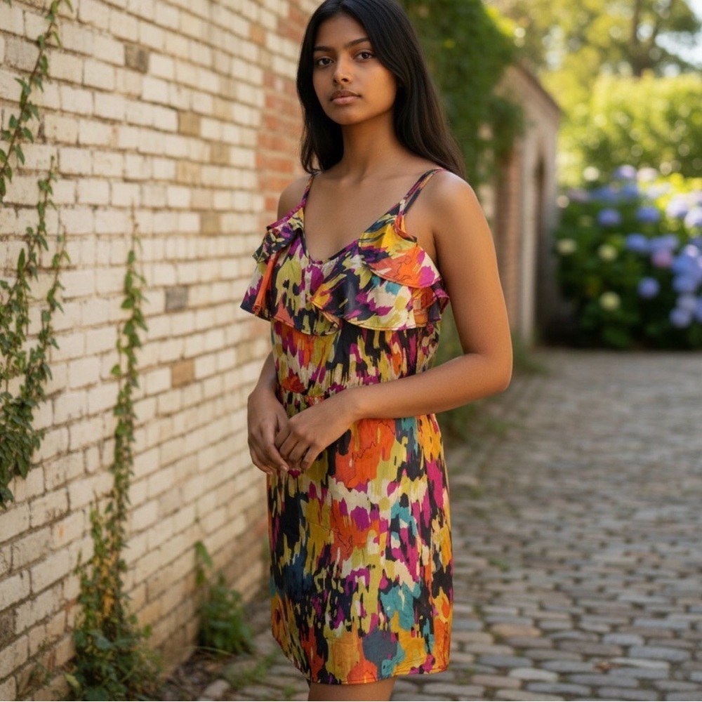 Glam Colorful Ruffle Mini Dress - Picture 3 of 3